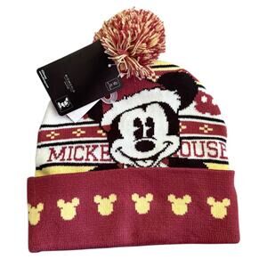 Disney Mickey Mouse Red White Holiday Christmas Beanie OS